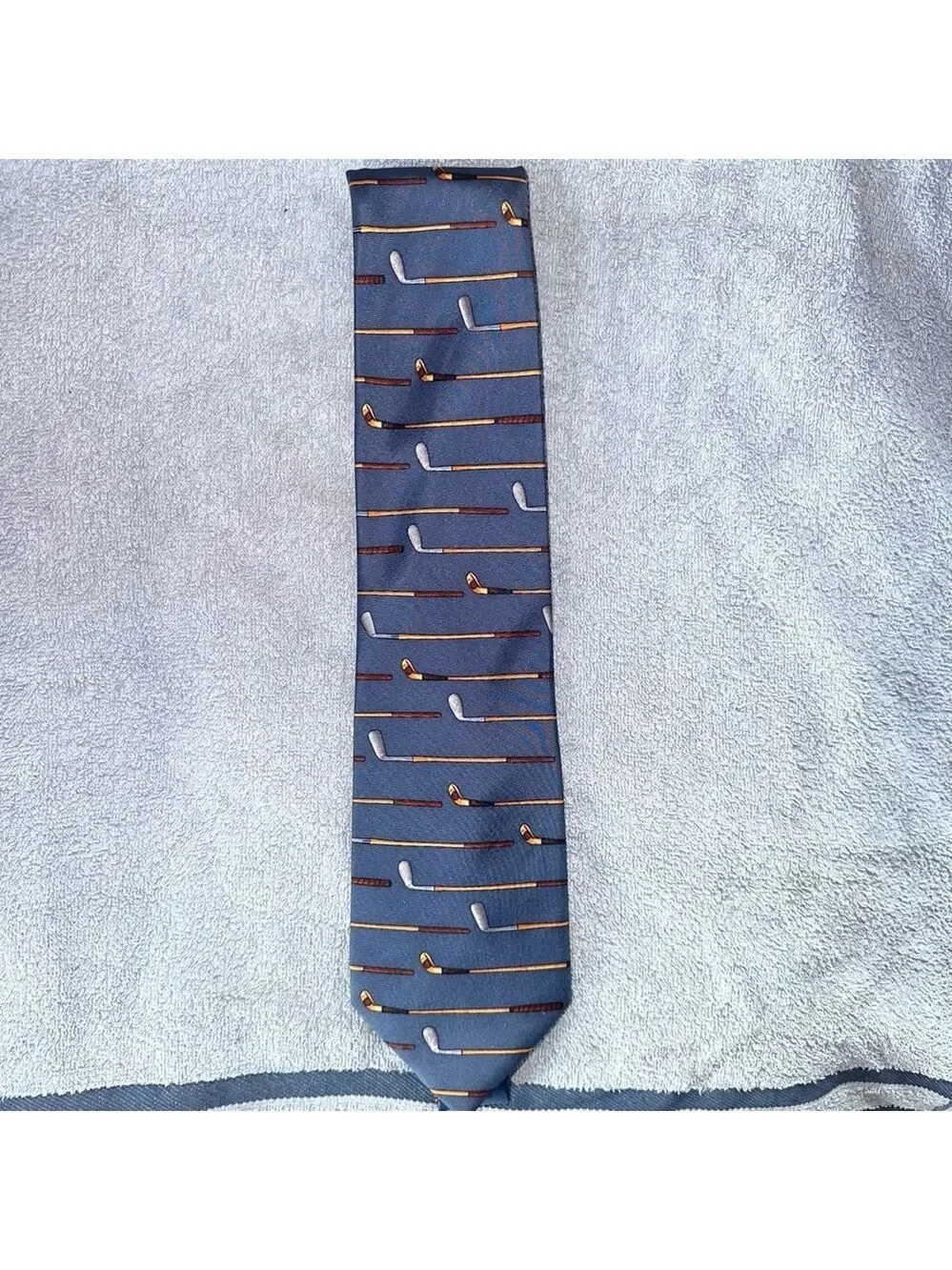 NWOT Vintage Alynn Neckwear Vintage Woods & Irons Golf Themed Silk Neck Tie